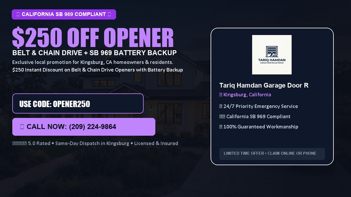 $250 OFF Smart Garage Door Opener Installation (Belt & Chain Drive with California SB 969 Battery Backup) in Kingsburg, CA