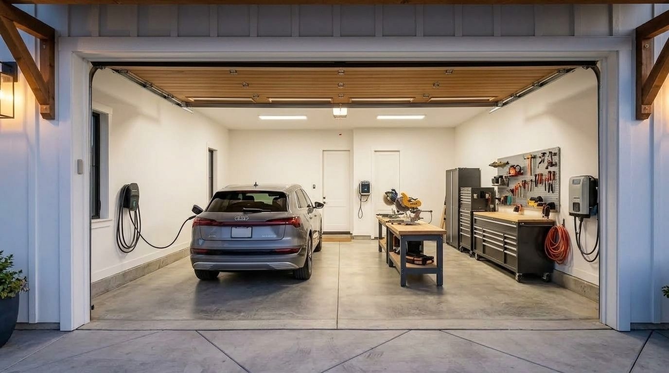 Tariq Hamdan Garage Door Roller Repair Interior View of Custom Garage Door Overhead and Workshop